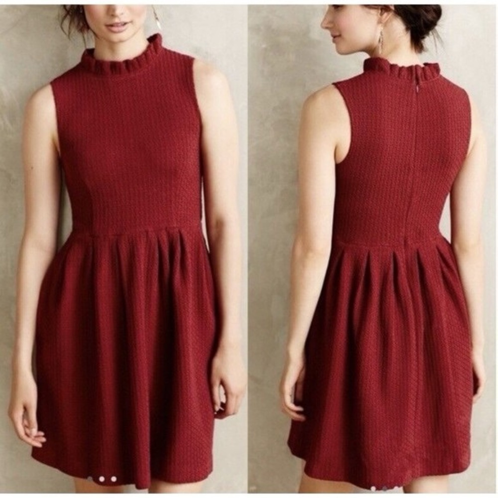 Ganni Anthropologie wine pinnacle textured dress